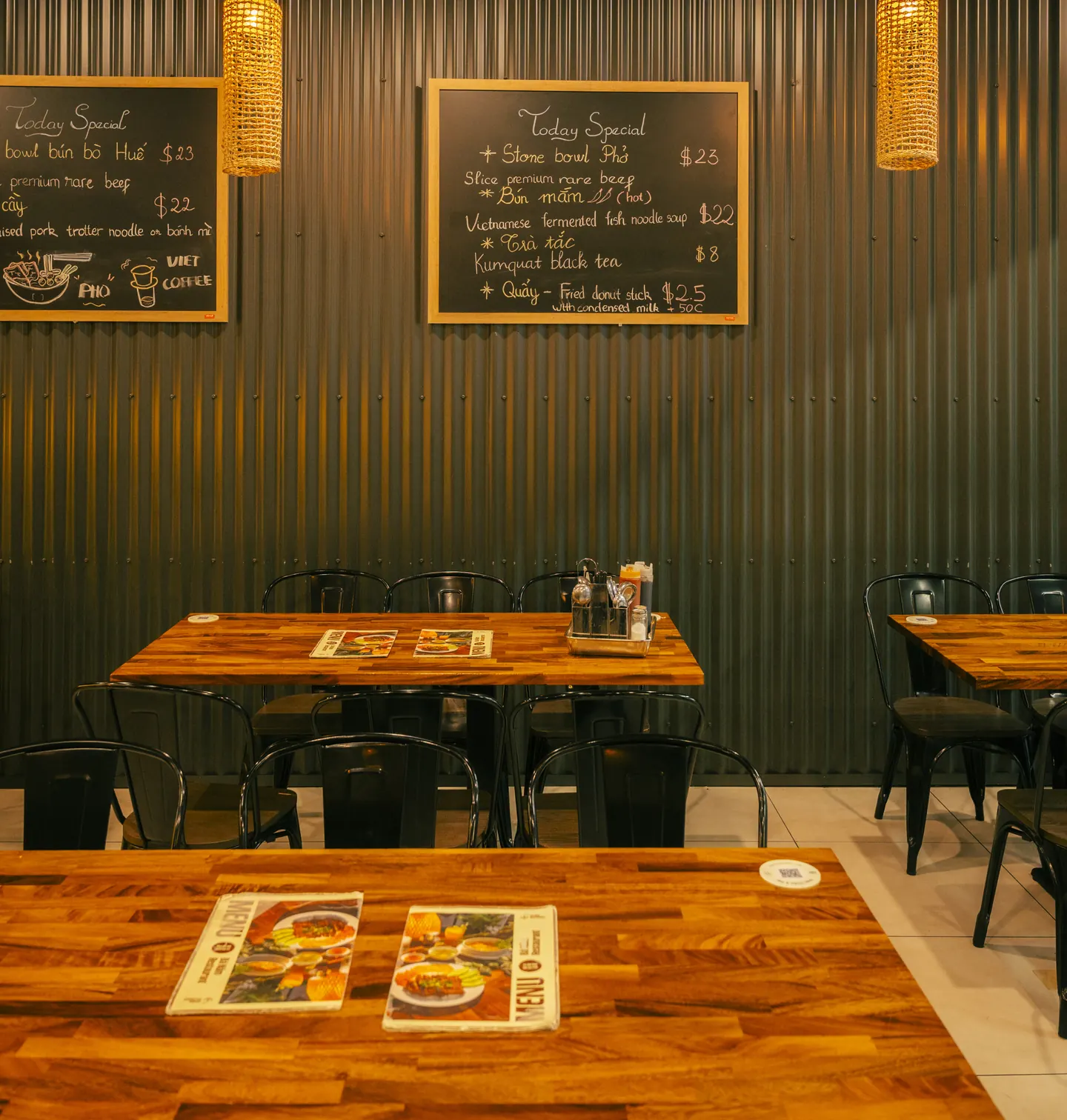 Warm timber dining room at Bà Năm Grote Street — Vietnamese near Adelaide Convention Centre